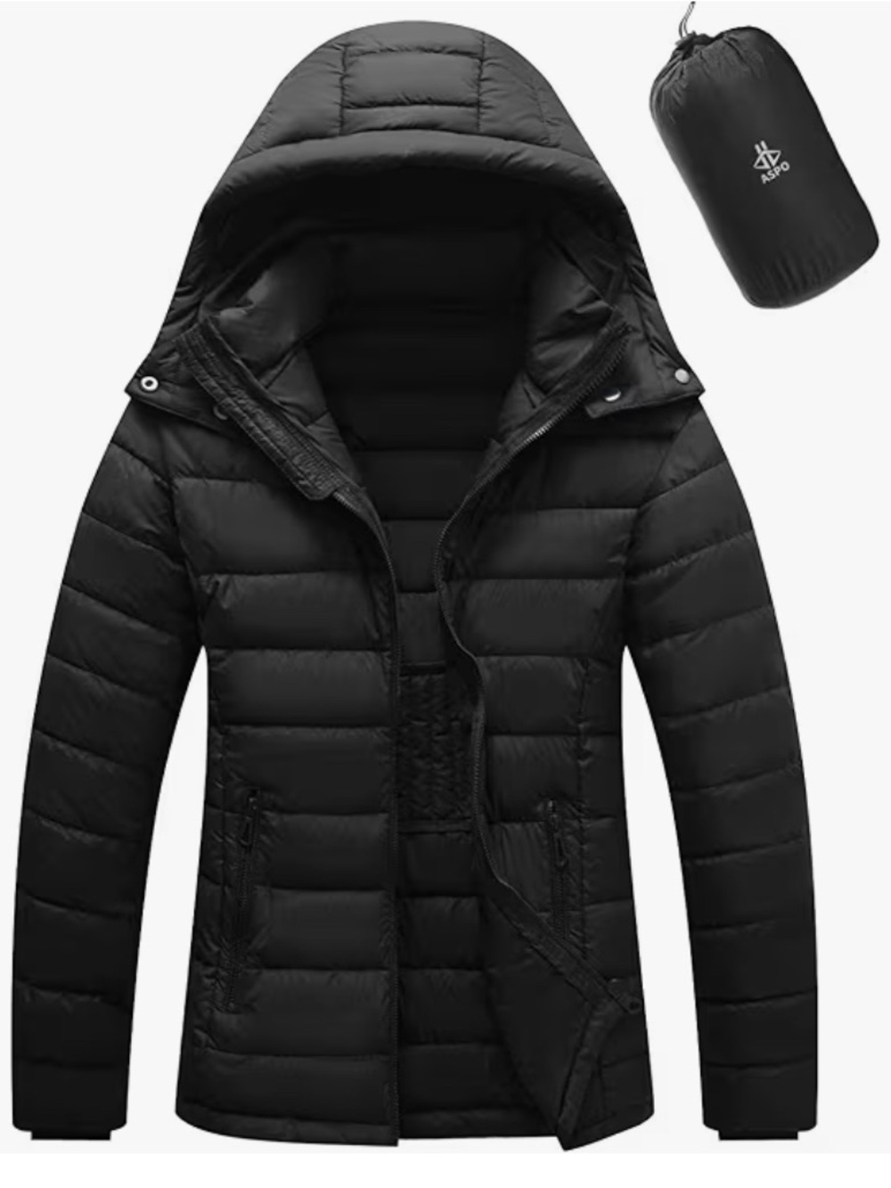 Packable Black Hooded Women's Ski Jacket